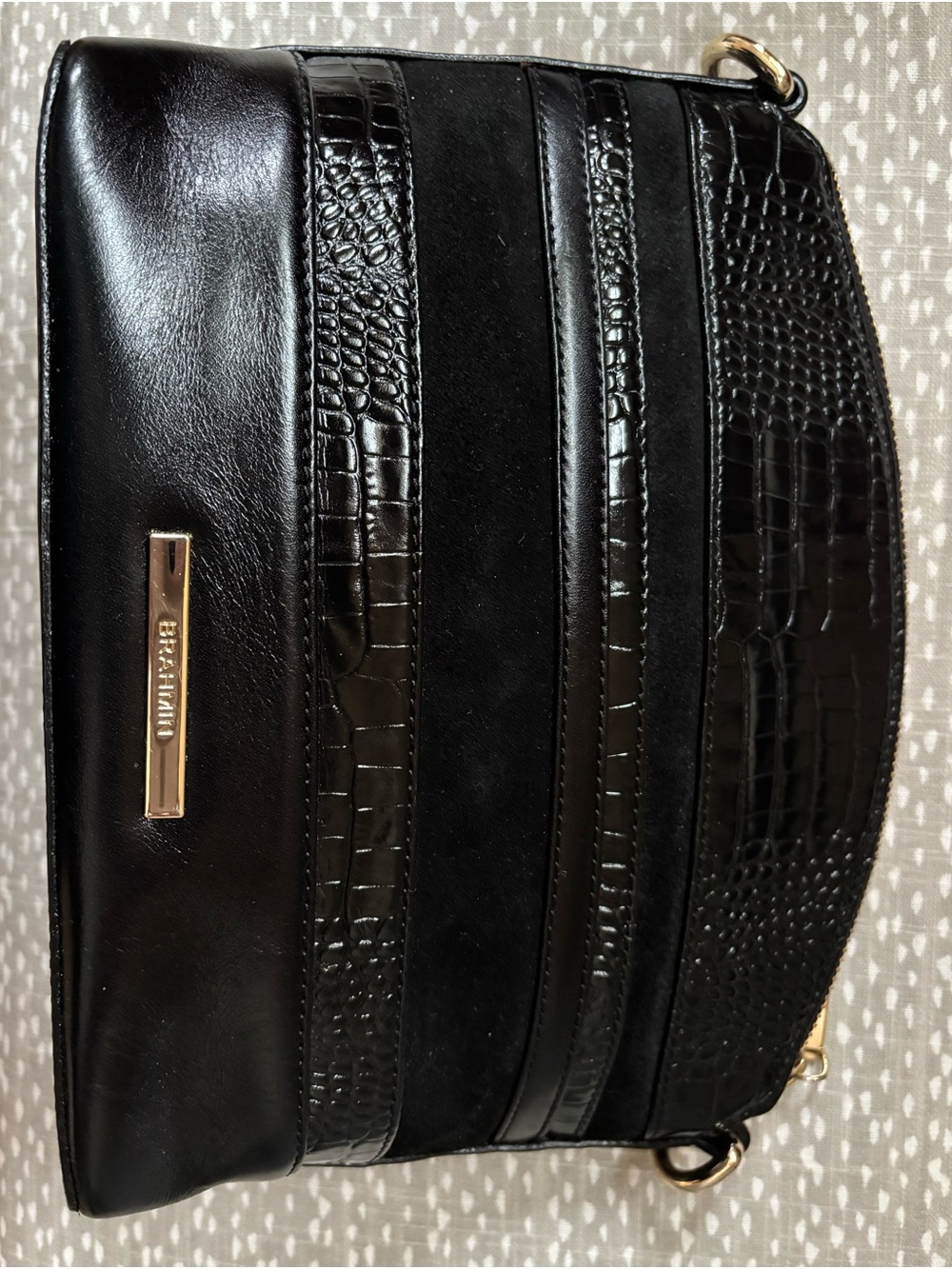 Brahmin | Black | Multi-Texture Leather Suede Croc Embossed Crossbody Bag Purse